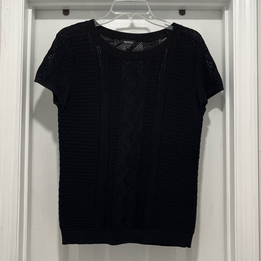 Worth Black Short Sleeve Knit Top, M - Picture 3 of 5